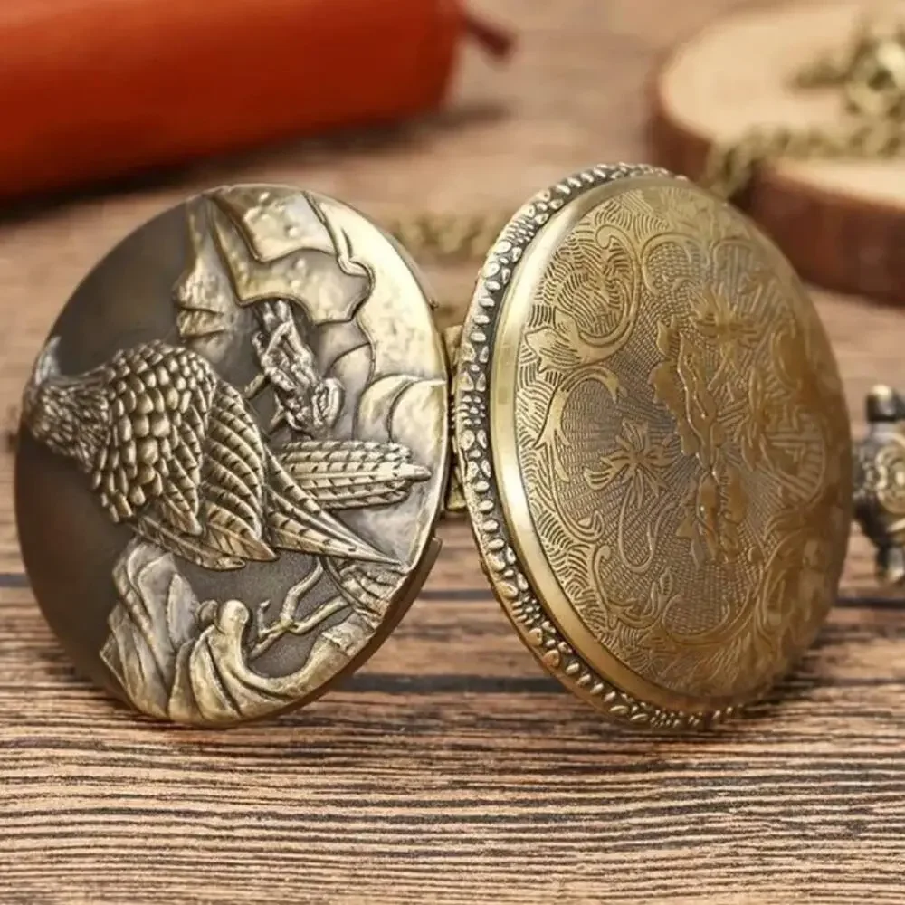 American Bald Eagle Pocket Watch USA Gold Men's Christmas Birthday VTG Gift NEW!